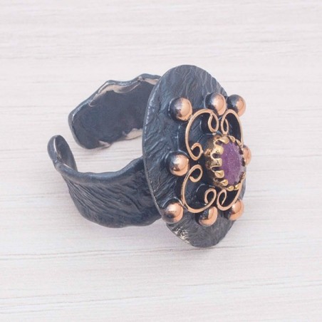 Anillo diseño chapado en oro con rubí Plata de Ley 925