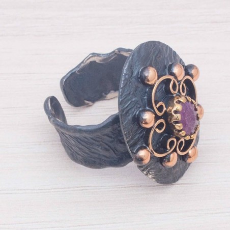 Anillo diseño chapado en oro con rubí Plata de Ley 925