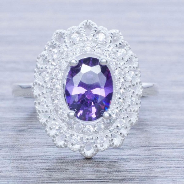 Anillo oval ondas malva Plata de Ley 925