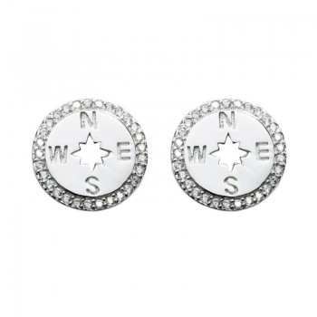 Pendientes rosa de los vientos con circonitas Plata de Ley 925