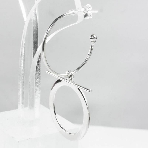 Pendientes aro con círculo y barra Plata de Ley 925