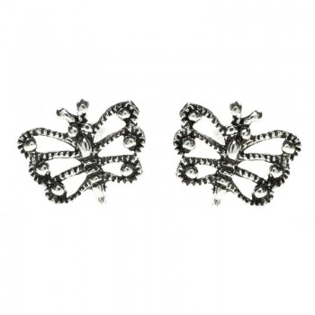 Pendientes mini mariposa envejecida Plata de ley
