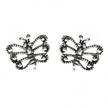 Pendientes mini mariposa envejecida Plata de ley