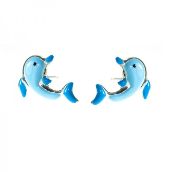 Pendientes delfín para niña Plata de Ley