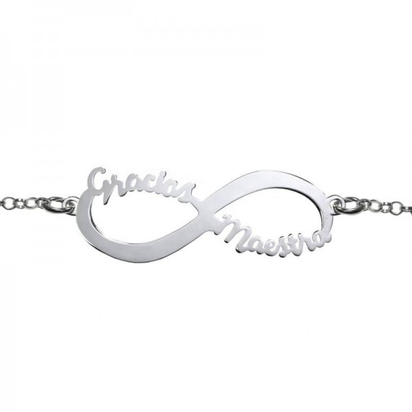 Pulsera Infinito Gracias Maestra Plata de Ley
