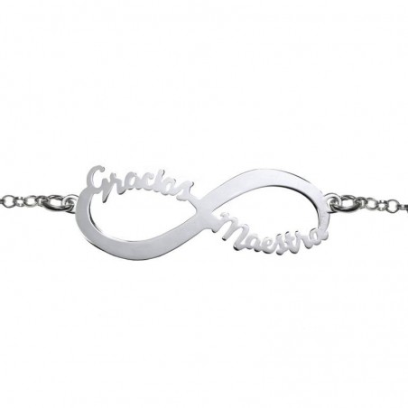 Pulsera Infinito Gracias Maestra Plata de Ley