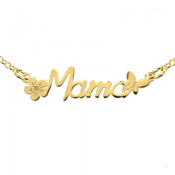 Collar Mamá detalle flor y mariposa Plata de Ley 2