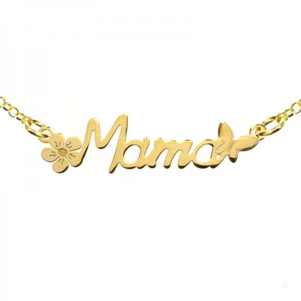 Collar Mamá detalle flor y mariposa Plata de Ley