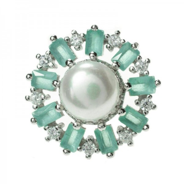 Pendientes perla natural y circonitas Plata de Ley 925