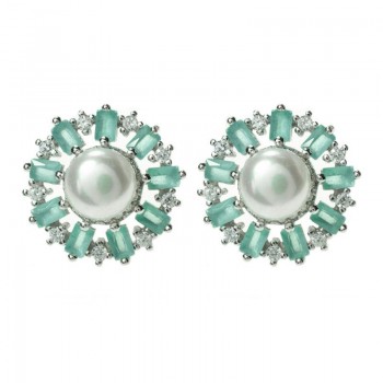 Pendientes perla natural y circonitas Plata de Ley 925