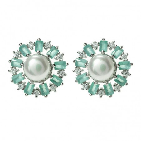 Pendientes perla natural y circonitas Plata de Ley 925