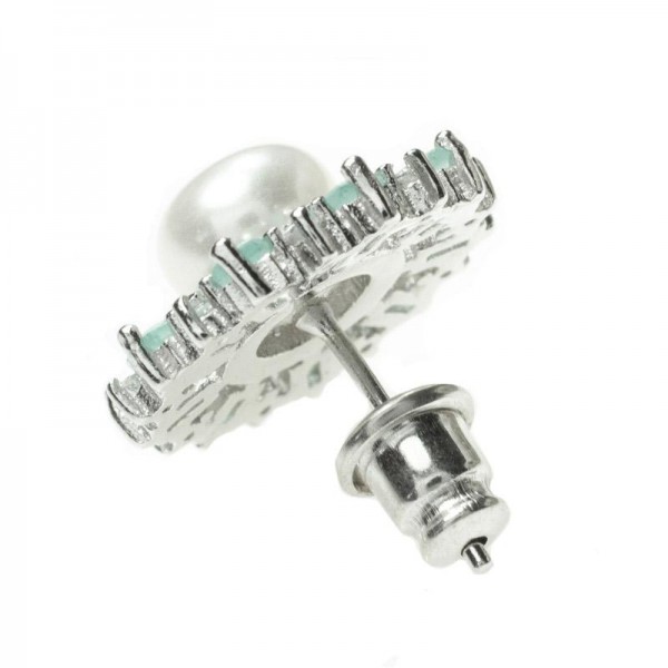 Pendientes perla natural y circonitas Plata de Ley 925