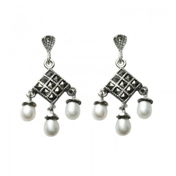 Pendientes marquesita y perla Plata de Ley 925