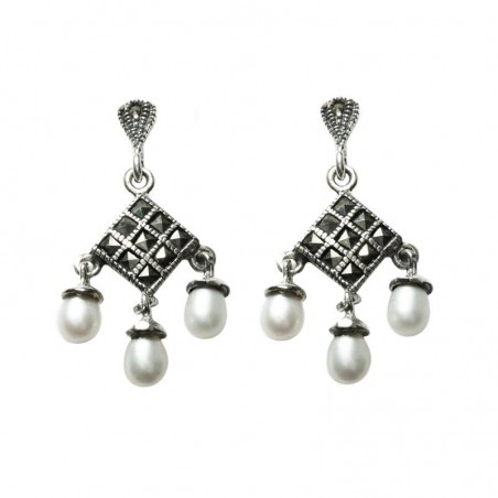 Pendientes marquesita y perla Plata de Ley 925