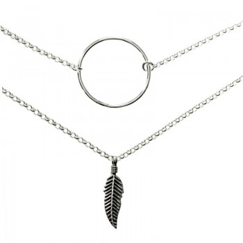 Colgante doble cadena con Karma y pluma Plata de Ley