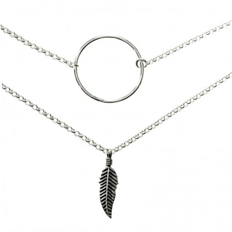 Colgante doble cadena con Karma y pluma Plata de Ley