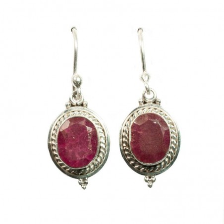 Pendientes largos rubí facetado Plata de Ley 925