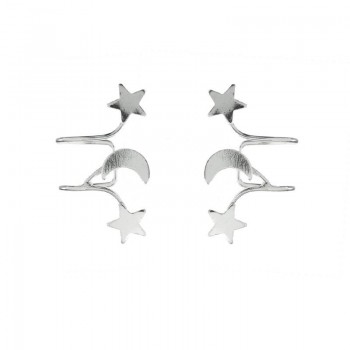 Pendiente para cartilago diseño luna y estrellas Plata de Ley 925