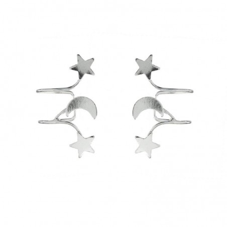Pendiente para cartilago diseño luna y estrellas Plata de Ley 925
