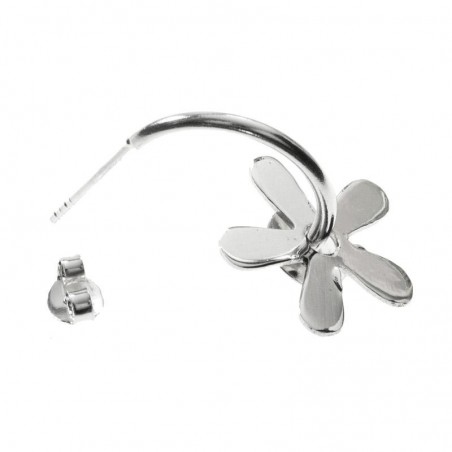 Pendientes aro con flor movible Plata de Ley