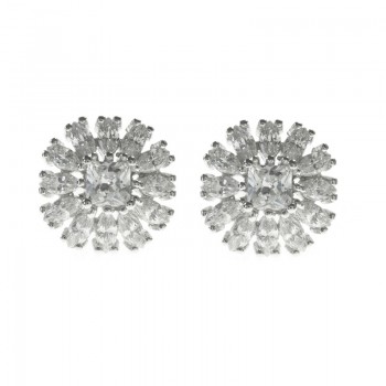 Pendientes flor de circonita blanca de Ley