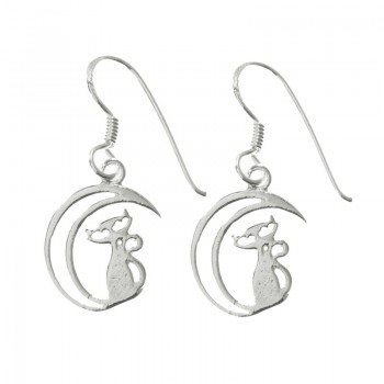 Pendientes hippies gato en la luna Plata de Ley