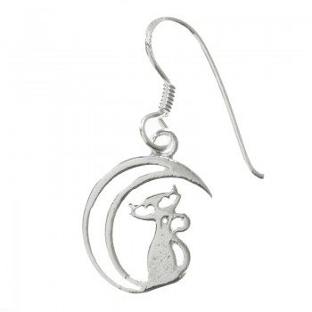 Pendientes hippies gato en la luna Plata de Ley 2