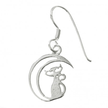 Pendientes hippies gato en la luna Plata de Ley