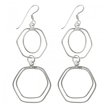 Pendientes largos concéntricos Plata de Ley