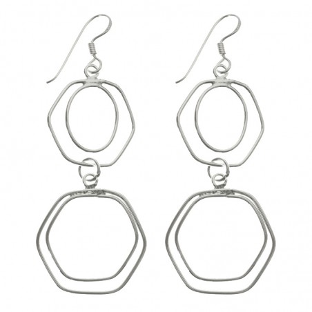 Pendientes largos concéntricos Plata de Ley