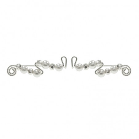 Pendientes trepadores perlas y bolas martilladas Plata de Ley