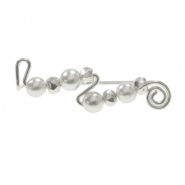 Pendientes trepadores perlas y bolas martilladas Plata de Ley