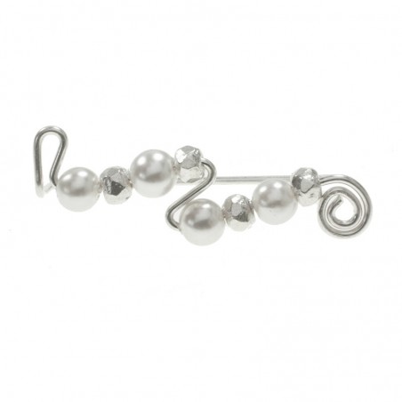 Pendientes trepadores perlas y bolas martilladas Plata de Ley