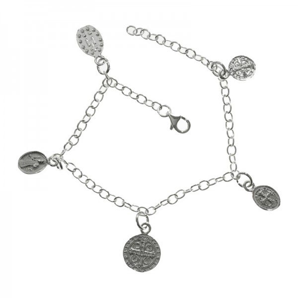 Pulsera con medallas colgantes Plata de Ley 925