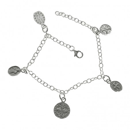 Pulsera con medallas colgantes Plata de Ley 925