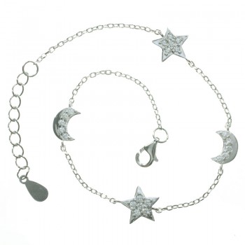 Pulsera con entrepiezas lunas y estrellas Plata de Ley