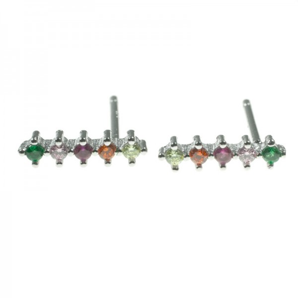 Pendientes línea de 5 circonitas Plata de Ley