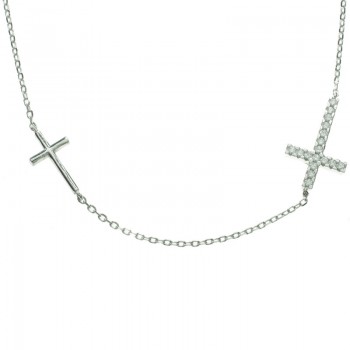 Collar doble entrepieza cruz Plata de Ley 925