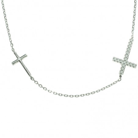 Collar doble entrepieza cruz Plata de Ley 925