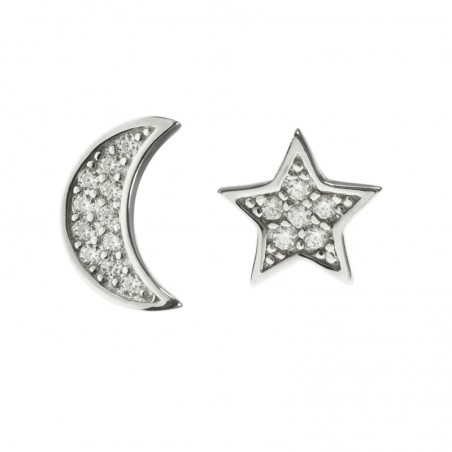 Pendientes asimétricos luna y estrella
