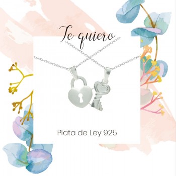 Colgante para dos candado y llave Plata de Ley