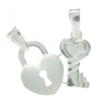 Colgante para dos candado y llave Plata de Ley 2