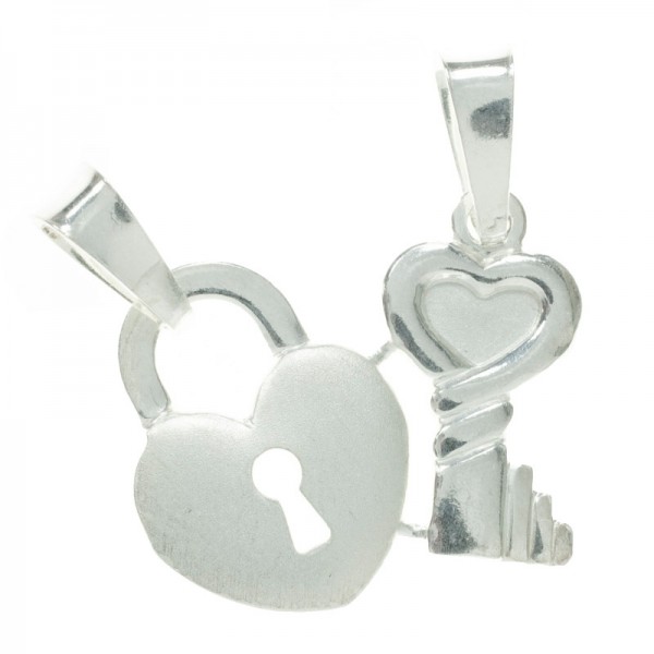 Colgante para dos candado y llave Plata de Ley