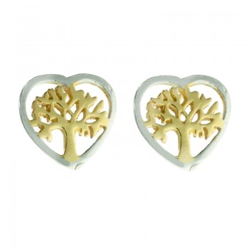 Pendientes corazón árbol de la vida Plata de Ley 2