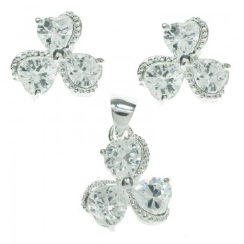 Conjunto circonia triple corazón en Plata de Ley 925