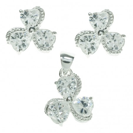 Conjunto circonia triple corazón en Plata de Ley 925