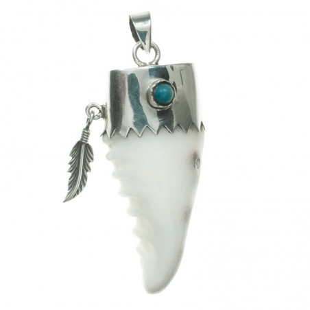 Colgante étnico con pluma colgante Plata de Ley