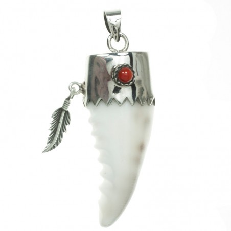 Colgante étnico con pluma colgante Plata de Ley