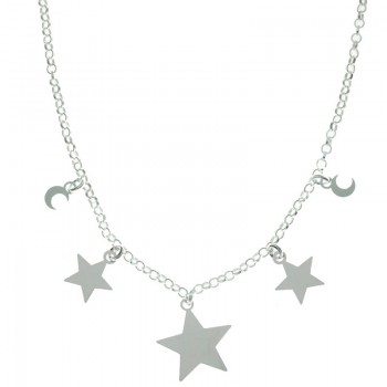 Collar triple estrella y doble luna Plata de Ley