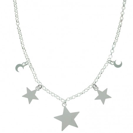 Collar triple estrella y doble luna Plata de Ley
